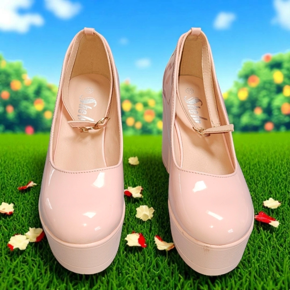 SHELN Women's Pink Mary Jane Block High Heel Pumps Size 10